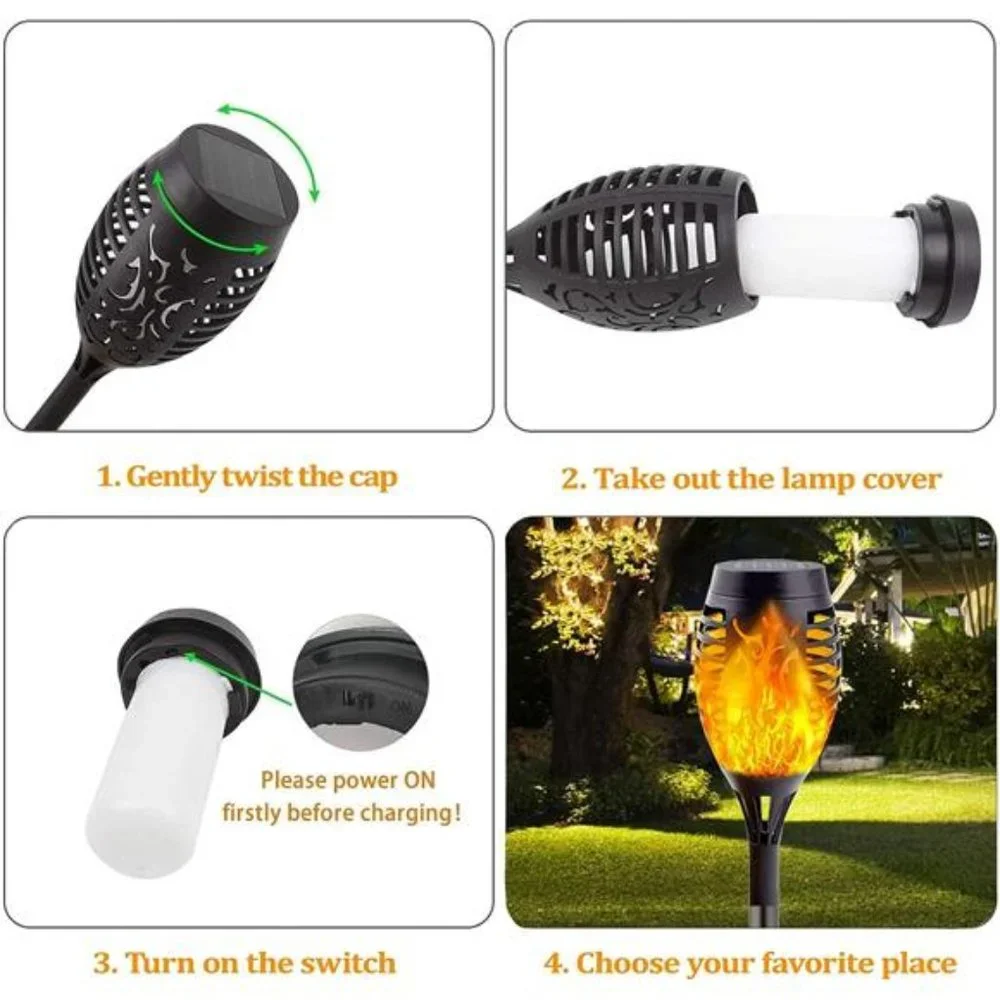 8-Pack Solar Torch Light with Flickering Flame, Waterproof Solar Lights